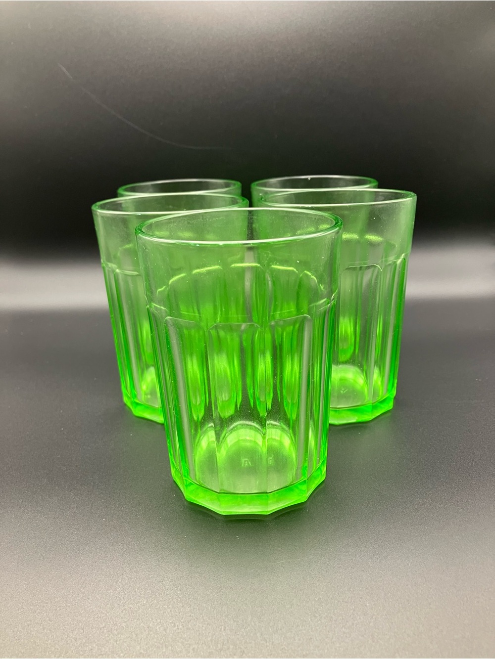 Hazel Atlas Uranium / Vaseline Green Glass Tumblers - Set of 5